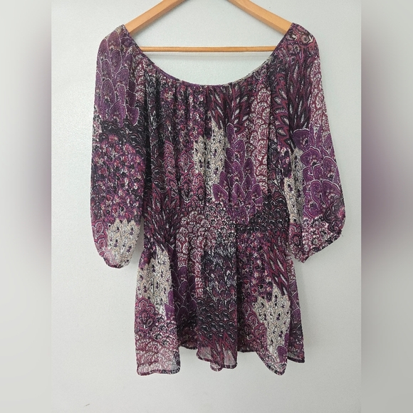 Fashion Bug Top Womens 2X Vtg Sheer Floral Sequin Pink Purple Dolman Whimsygoth - Picture 6 of 9